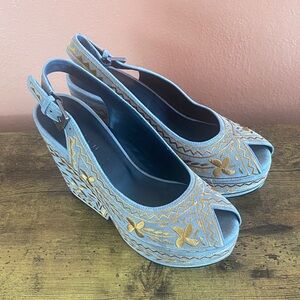 Robert Clergerie Silver and Gold Embroidered Platforms